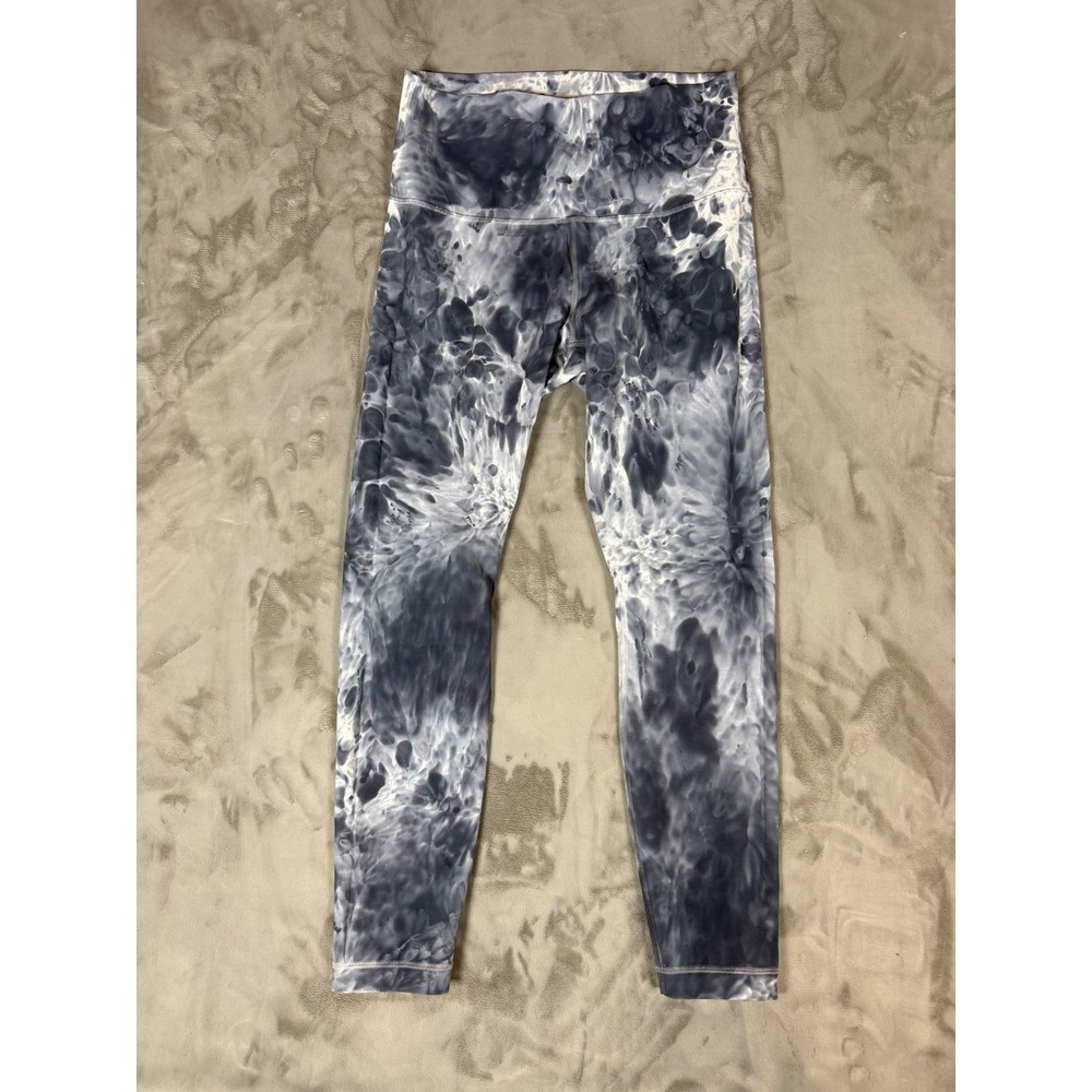 Lululemon Wunder Under High Rise Tights Size 8 Grey White Tie Dye Shibori Yoga